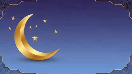 Fototapeta premium A gold crescent moon and bright stars shine amidst white clouds in a dark blue night sky vector illustration of abstract space astronomy