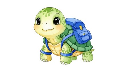Obraz premium Cartoon Turtle with Backpack Ready Adventure.
