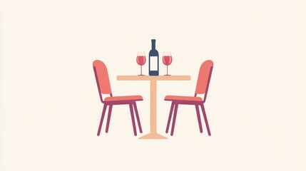 Simple table setting, restaurant, romantic dining, illustration, vector art, background for menu or poster