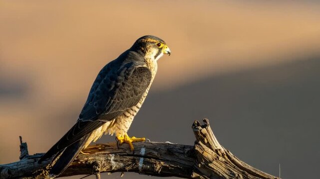 Majestic falcon perched on a weathered branch in its natural habitat