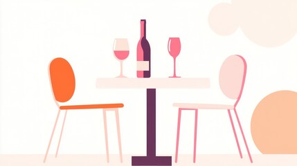 Simple cafe table with wine and chairs.  Relaxing dining scene.  Stock photo