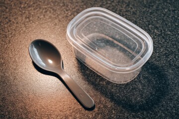 Plastic containers and cutlery placed nearby indicate , micro plastic contamination in food concept .