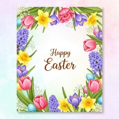 Vibrant Easter floral wreath with colorful flowers and eggs