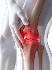 Human knee joint with pain indication