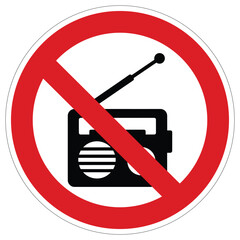 Prohibition sign showing a classic radio with antenna, indicating no audible transmissions allowed in this area