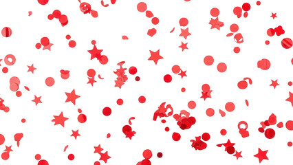 Scattered red star and circle confetti pieces for festive party, cut-out.