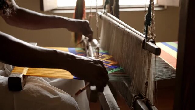 Indian Handloom Weaving Traditional Fabric Craft Close Up Detail