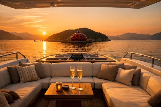 Sunset Yacht Cruise among the Art Islands of Seto Inland Sea, Japan