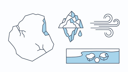 Collection of Arctic and Antarctic Elements Representing Cold Climate and Frozen Landscapes Isolated on White Background © Jonmart