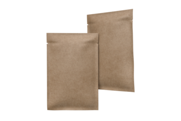 Facial mask packaging mockup isolated, Container brown paper kraft  sachet, plastic or foil bag pouch cosmetic for face mask skincare branding, beauty product, food, cosmetic or medicine products