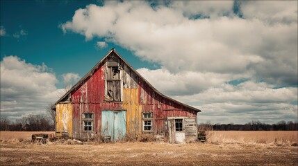 Obraz premium Colorful Weathered Barn in a Beautiful Rural Landscape