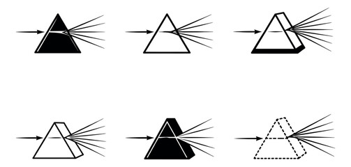 Line art prism set featuring light refraction and dispersion for science education