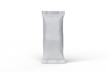 Blank white stick popsicle packaging mockup isolated on background, realistic pillow pack wrapper for snack branding, food product design, Popsicle Ice cream, medical or cosmetic product. 3d rendering