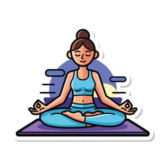 Obraz premium A woman in blue workout attire meditates on a purple mat