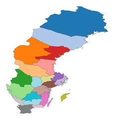 Obraz premium Map of sweden with regions and provinces colored differently