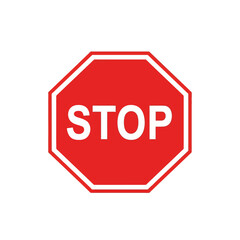 Red octagon stop sign with white border and text