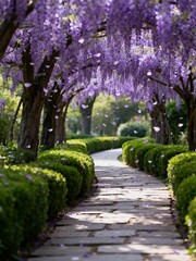 Wisteria flower path in garden