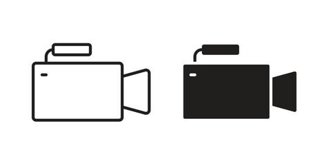 Video camera icons collection. Thin linear and black flat icons