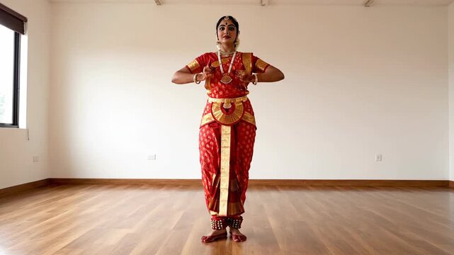 Traditional Indian Classical Dancer Performing Bharatanatyam Dance