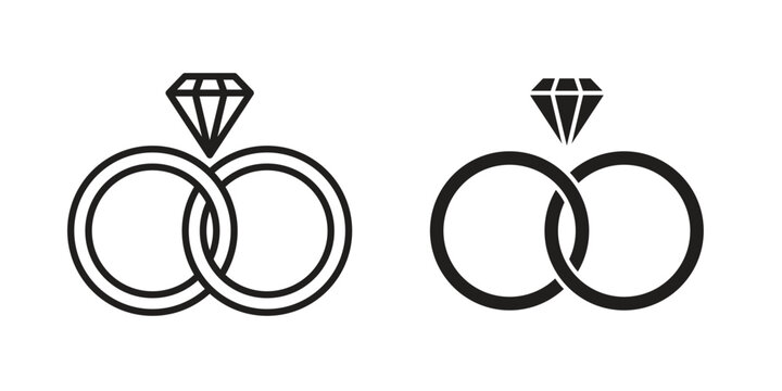 Wedding ring icons collection. Thin linear and black flat icons