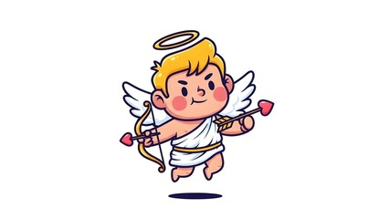 Naklejka premium Cartoon Vector of Cupid with Bow and Arrow Isolated