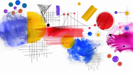 Abstract Colorful Geometric Shapes and Brush Strokes Creating Dynamic Visual Background for Art and Design Projects