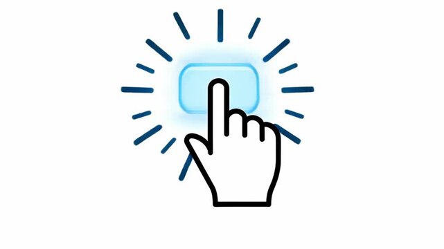 Cursor clicking on a blue button with a white background.