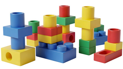 Obraz premium Colorful educational building blocks isolated on transparent background