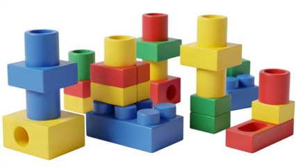 Colorful educational building blocks isolated on transparent background