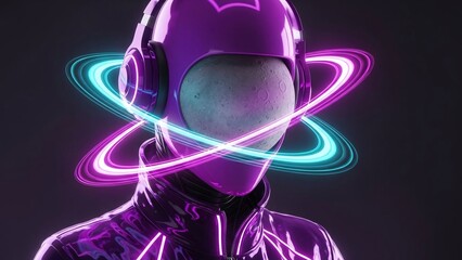 Naklejka premium Futuristic astronaut with neon lights and helmet