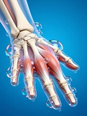 Anatomical illustration of human hand muscles and bones