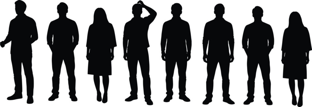 Business people silhouettes collection showing men and women standing in different poses isolated on white background