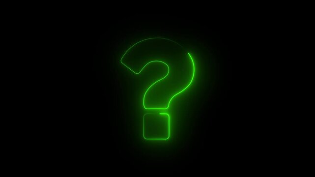 Green Neon Question Mark Icon Animation on Black Background