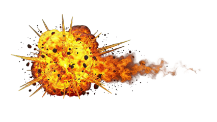 Fiery explosion with radiating sparks and smoke trail