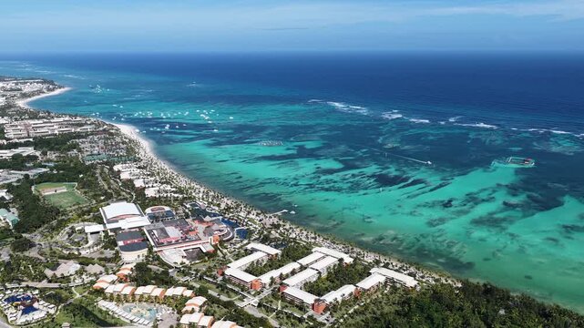 Punta Cana Skyline At Bavaro In Punta Cana Dominican Republic. Caribbean Skyline. Beach Landscape. Nature Seascape. Punta Cana Skyline In Bavaro In Punta Cana Dominican Republic. Scenic Palm Trees.