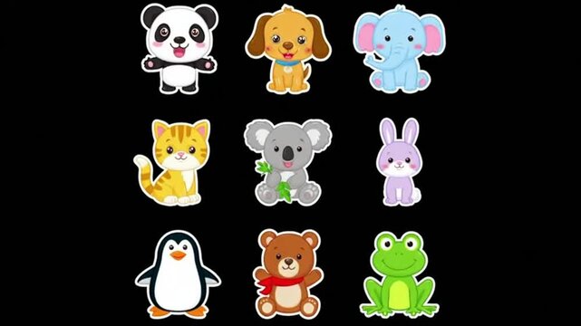 Cute Cartoon Animal Pattern with Panda, Dog, Elephant, Cat, Penguin, Koala and Bear