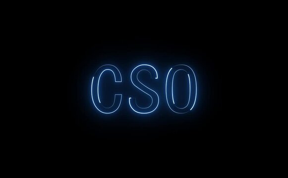 Glowing neon CSO text pulses confidently, shield, chart, and network icons animate, cyber flickers suggest leadership, security, oversight, strategy, and futuristic executive control systems globally.