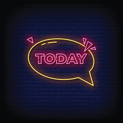 today neon signboard with brick wall background vector