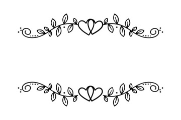 Romantic double heart frame with leaf vine for wedding
