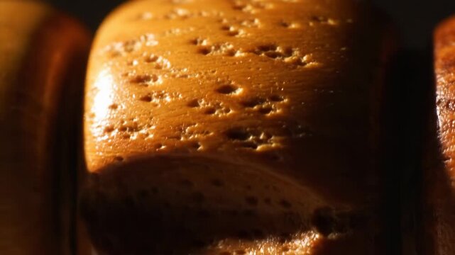 Close up Macro Shot of Textured Brown Wooden Beads with Dimpled Surface and Natural Light Highlighting Grain Detailed Surface