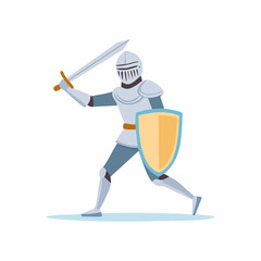 Obraz premium Brave Knight Warrior in Full Armor with Sword and Shield Ready for Battle