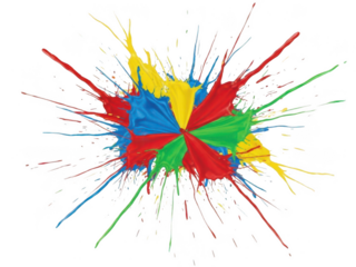 Vibrant colorful paint splash burst isolated on transparent background