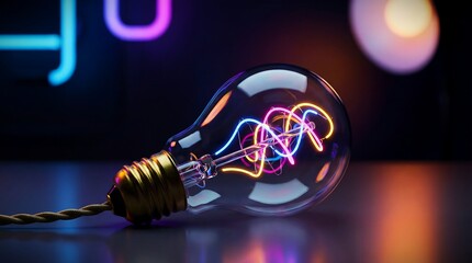 Creative Light Bulb Idea Concept Neon Glowing Innovation Inspiration Banner