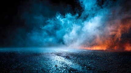 Dramatic abstract surface with swirling smoke and fire tones, ideal for interior display texture, stage background, and conceptual design visuals.