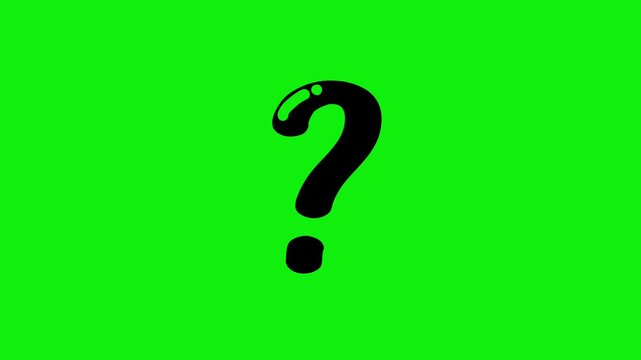 Black question mark flashing animation on green screen background, thinking, confused sign symbol chroma key animated background