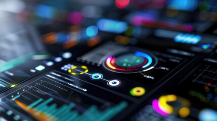 Modern Data Visualization Chart with Colorful Graphs and Dynamic Analytics Interface on a Dark Background