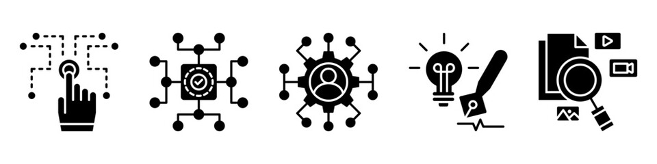 digital competence icon set collection, for modern learning concept with icons digital skills, digital, skills, creative, media literacy. simple vector glyph illustration