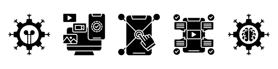 digital media icon set collection, for communication concept with icons technology, digital content, digital responsibility, digital media, artificial intelligence. simple vector glyph illustration