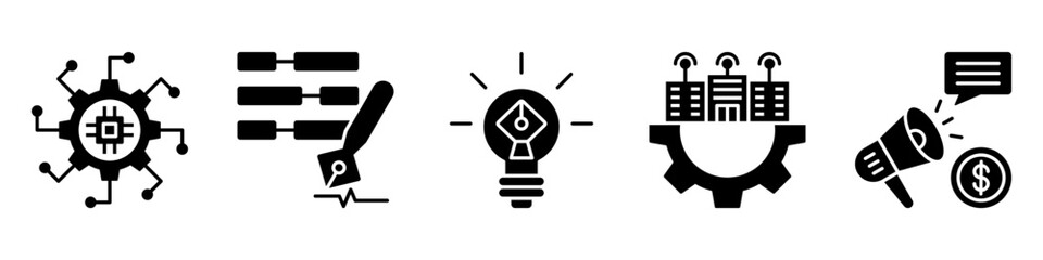 smart technology icon set collection, for innovation concept with icons smart system, tech translation, creating, digital infrastructure, promotion. simple vector glyph illustration