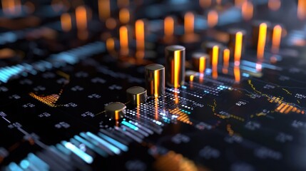 Abstract visual representation of financial market trends with vibrant graphics and candlestick charts on a digital interface